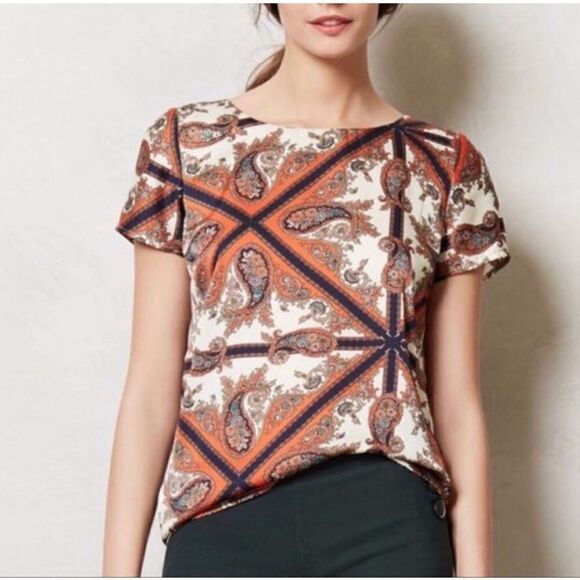 Anthropologie Sunday in Brooklyn boho paisley blouse retro vintage silky zipper - Picture 1 of 5